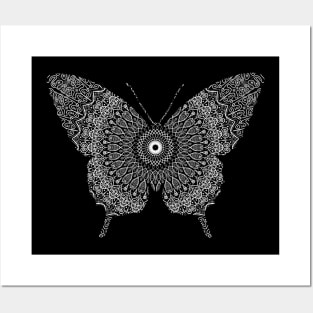 White Butterfly Mandala Posters and Art